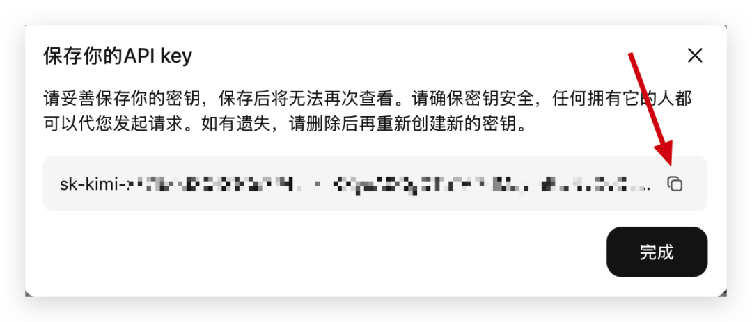 复制生成的 API Key