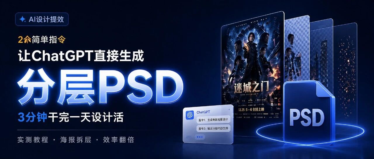 我用 2 个简单指令，让 ChatGPT 直接生成分层 PSD源文件，3 分钟干完了一天的设计活！