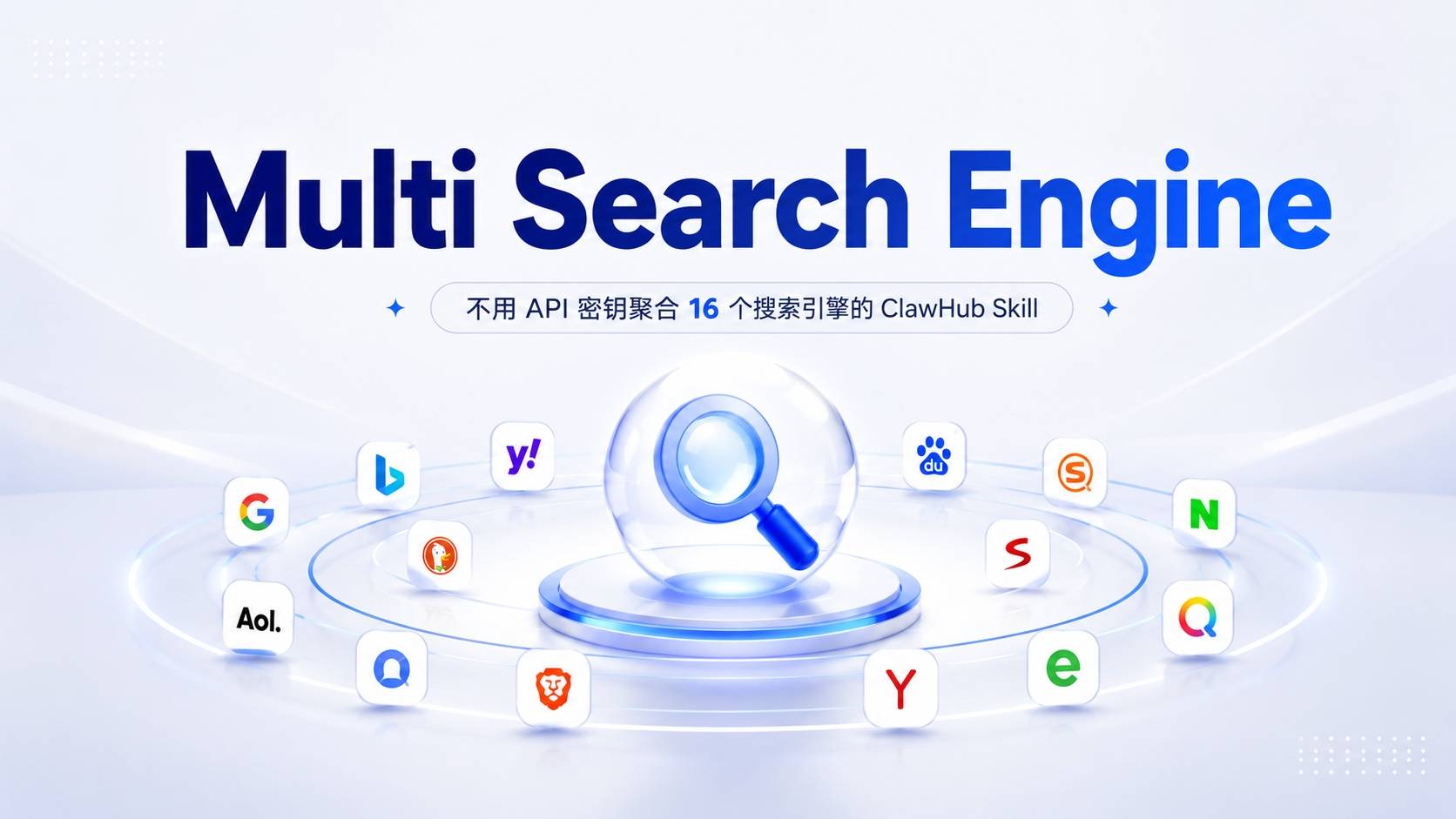 Multi Search Engine：不用 API 密钥聚合 16 个搜索引擎的 ClawHub Skill