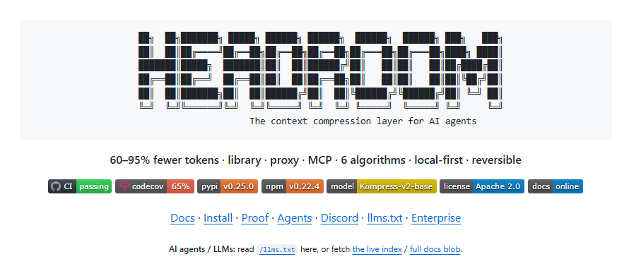 Headroom:AI Agent 的上下文压缩层,砍掉 90% Token 但答案不变
