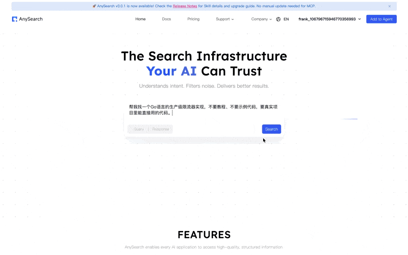 为Agent设计的AI搜索什么样?为什么20万开发者选AnySearch