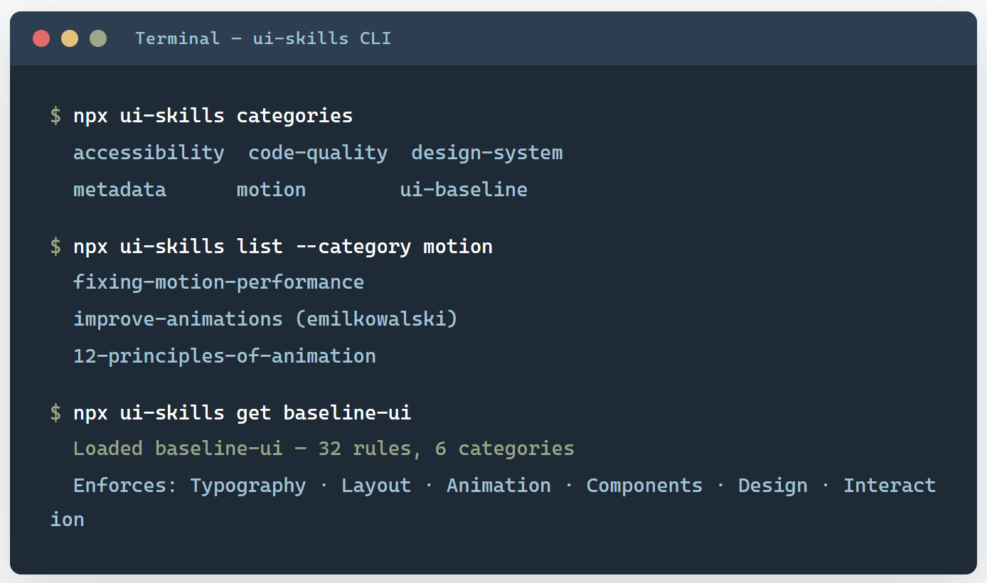 ui-skills ：给 AI 编码 Agent 装一套 UI 审查规范