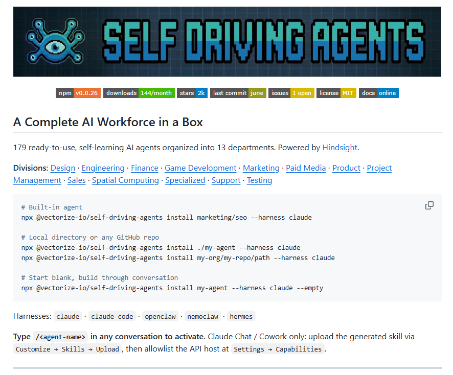 Self-driving-agents :一个 CLI 就能组建 13 个部门的 AI 团队