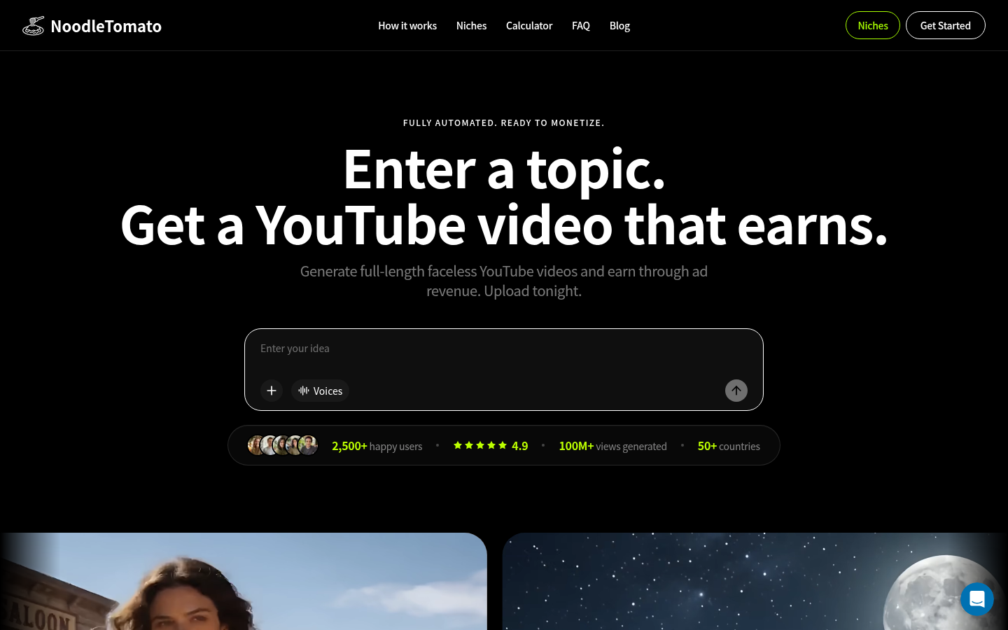 Noodle Tomato: AI Faceless YouTube Video Generator