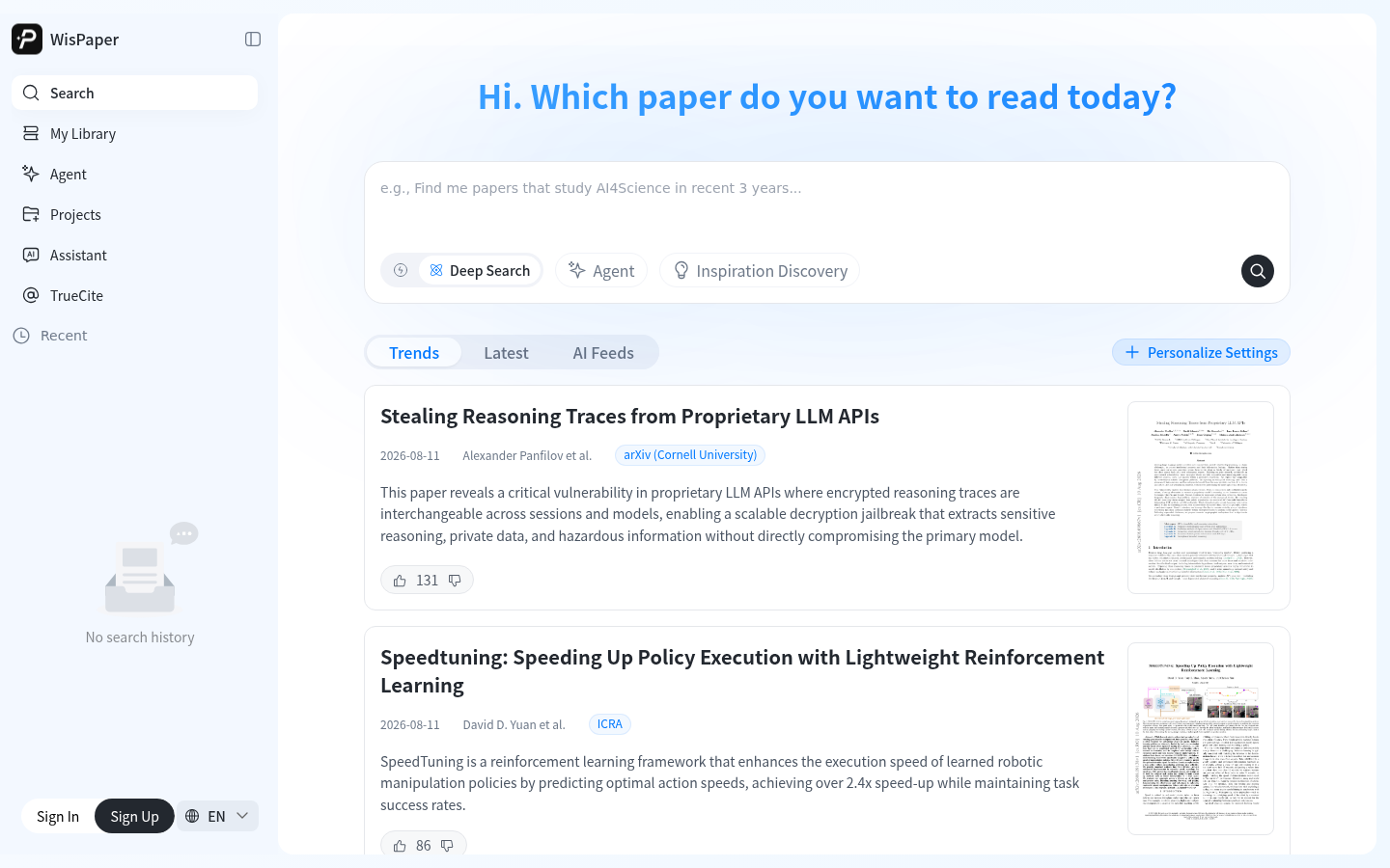 WisPaper Search - AI Literature Discovery & Deep Search
