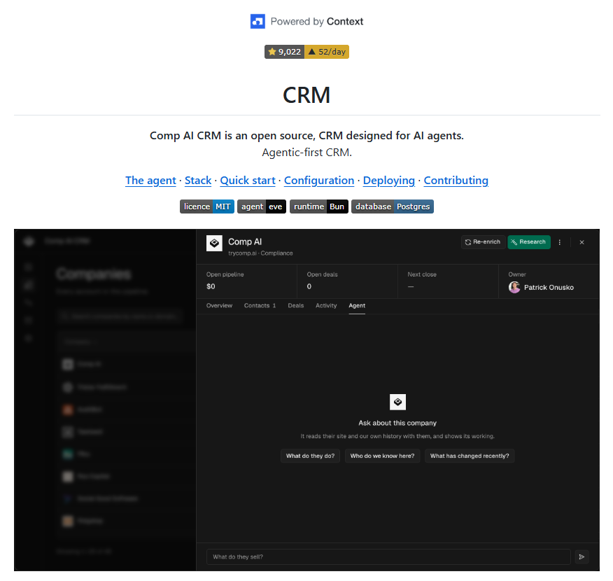trycompai-crm :这个开源 CRM 让 AI 智能体当老板
