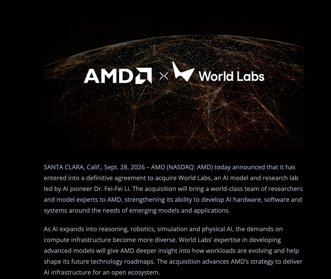 创业仅两年，李飞飞 World Labs 作价 82 亿美元卖给 AMD，出任首席科学家