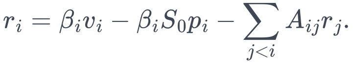 r_i=\beta_i v_i-\beta_i S_0p_i-\sum_{j<i}A_{ij}r_j.