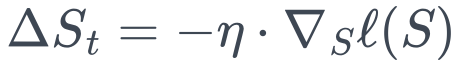 \Delta S_t = - \eta \cdot \nabla_S \ell(S)